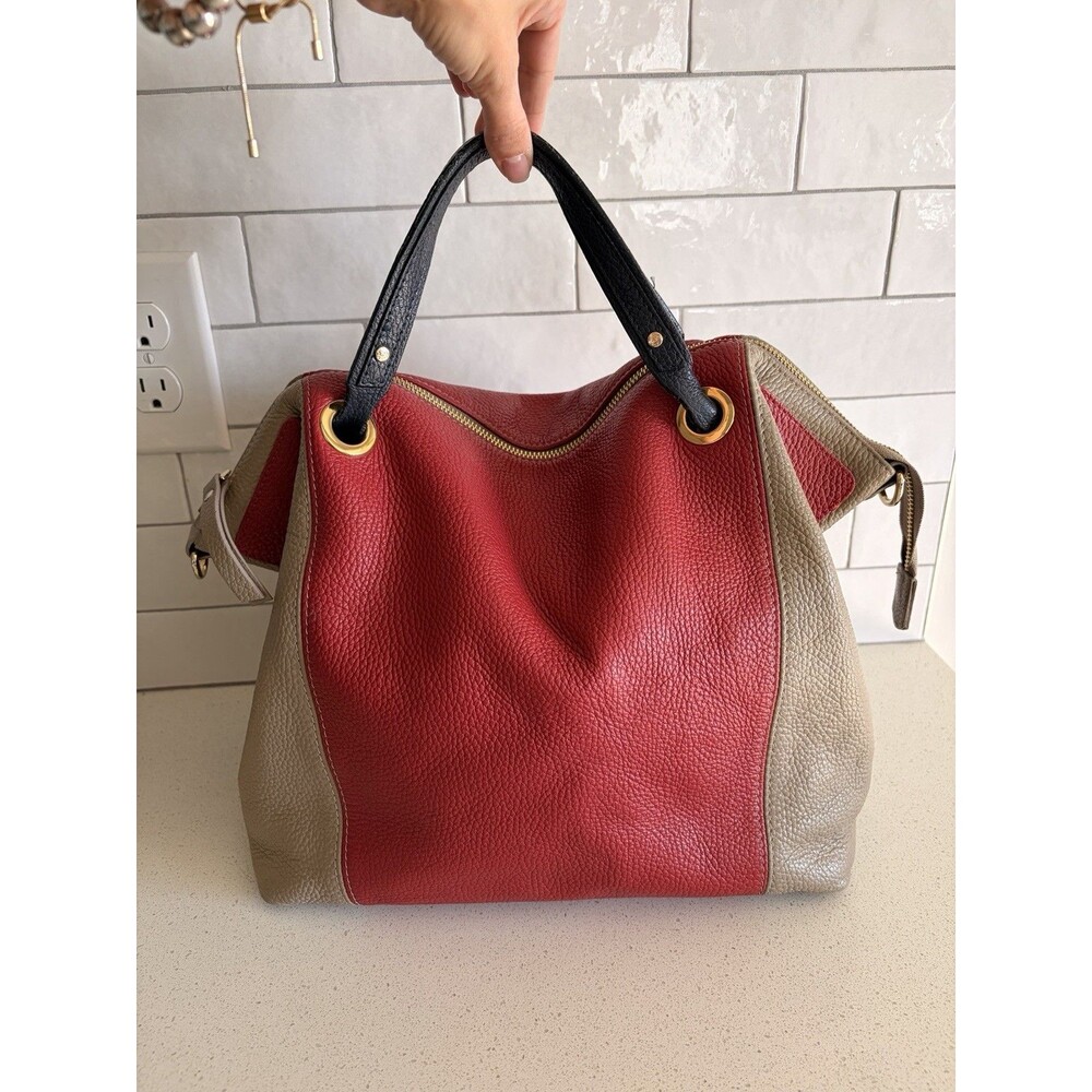 GIANNI NOTARO C.J. Italy Genuine Leather Satchel Handbag Red & Taupe